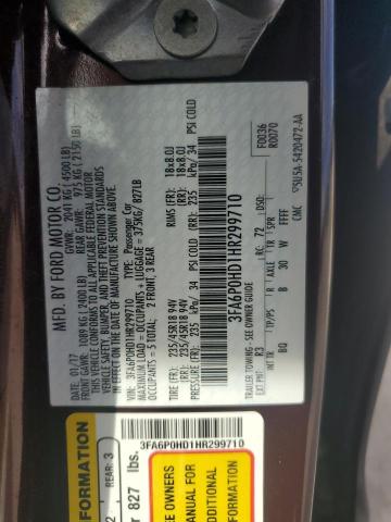 3FA6P0HD1HR299710 - 2017 FORD FUSION SE BURGUNDY photo 12