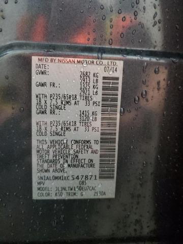 5N1AL0MM1EC547871 - 2014 INFINITI QX60 GRAY photo 14