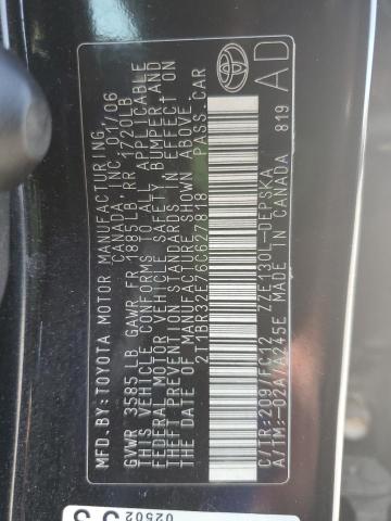 2T1BR32E76C627818 - 2006 TOYOTA COROLLA CE BLACK photo 12
