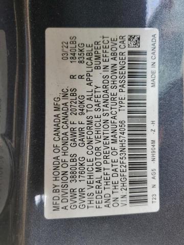 2HGFE2F53NH574056 - 2022 HONDA CIVIC SPORT 石墨色 照片 12