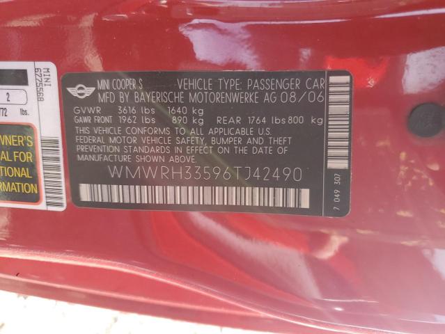 WMWRH33596TJ42490 - 2006 MINI COOPER S RED photo 12