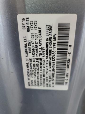 5FNRL5H44GB122486 - 2016 HONDA ODYSSEY EX SILVER photo 13