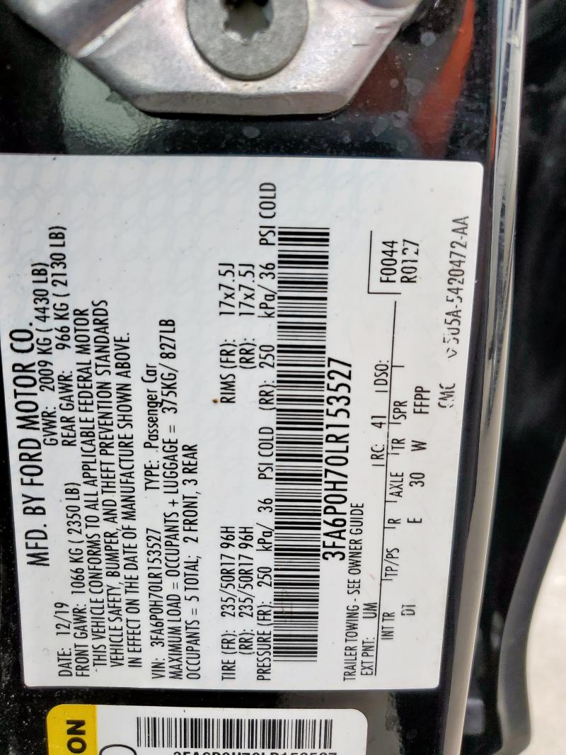 3FA6P0H70LR153527 - 2020 FORD FUSION SE BLACK photo 12