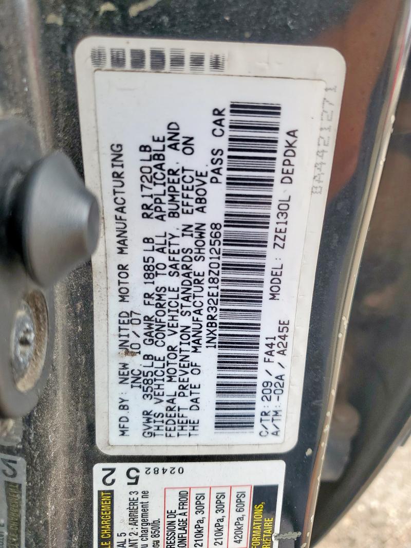 1NXBR32E18Z012568 - 2008 TOYOTA COROLLA CE BLACK photo 12