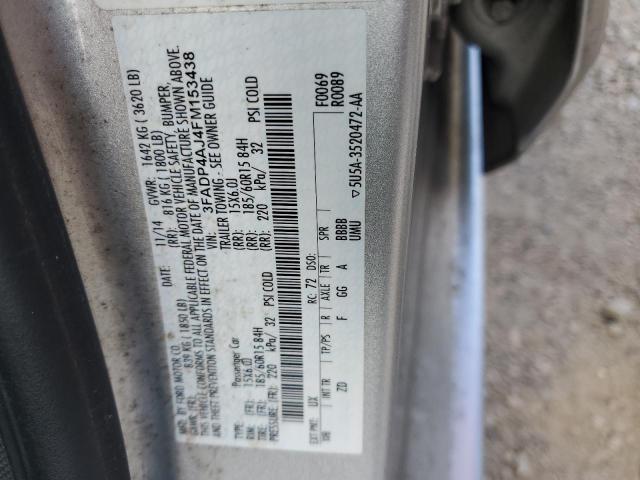 3FADP4AJ4FM153438 - 2015 FORD FIESTA S SILVER photo 12