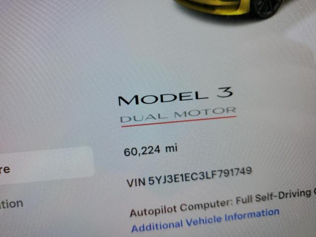 5YJ3E1EC3LF791749 - 2020 TESLA MODEL 3 Білий фото 9