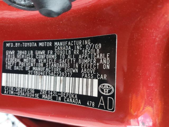 2T1BU4EE5AC239317 - 2010 TOYOTA COROLLA BASE 红色 照片 13