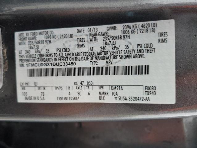 1FMCU0GX1DUC33450 - 2013 FORD ESCAPE SE GRAY photo 12