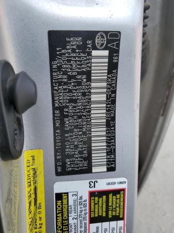 2T1BU4EE1BC707559 - 2011 TOYOTA COROLLA BASE Серебристый фото 12