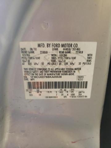 1FMCU0D78BKA05538 - 2011 FORD ESCAPE XLT Srebrny zdjęcie 13