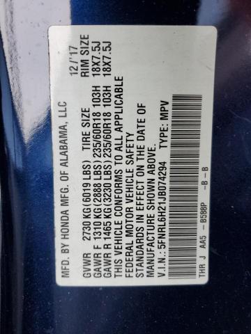 5FNRL6H21JB074294 - 2018 HONDA ODYSSEY LX BLUE photo 13