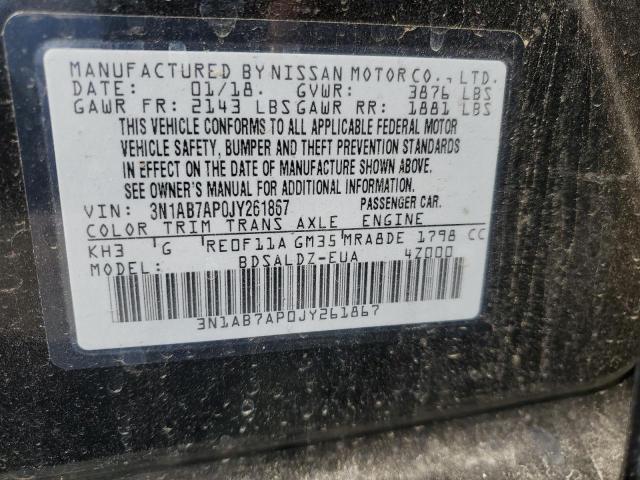 3N1AB7AP0JY261867 - 2018 NISS SENTRA S BLACK photo 12