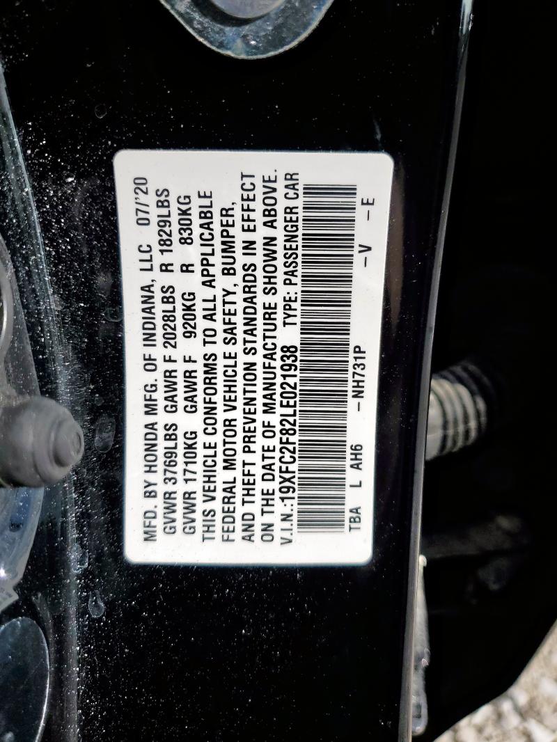 19XFC2F82LE021938 - 2020 HONDA CIVIC SPORT BLACK photo 13