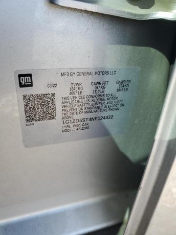 1G1ZD5ST4NF124432 - 2022 CHEVROLET MALIBU LT ვერცხლისფერი ფოტო 12