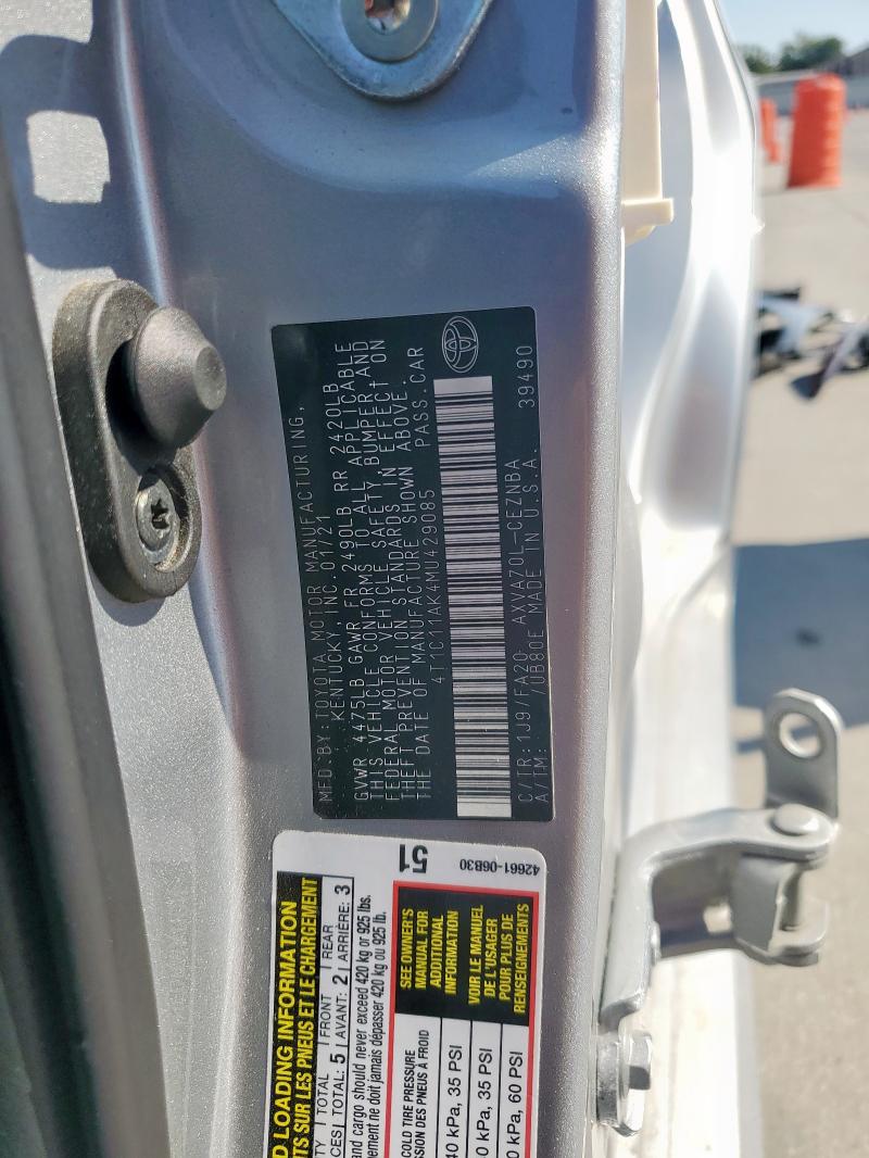 4T1C11AK4MU429085 - 2021 TOYOTA CAMRY LE ვერცხლისფერი ფოტო 13