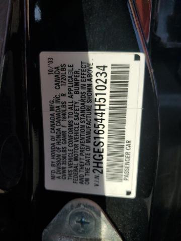 2HGES16544H510234 - 2004 HONDA CIVIC LX 黑色 照片 13