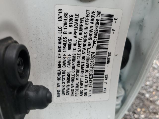 19XFC2F50JE043374 - 2018 HONDA CIVIC LX 白色 照片 12
