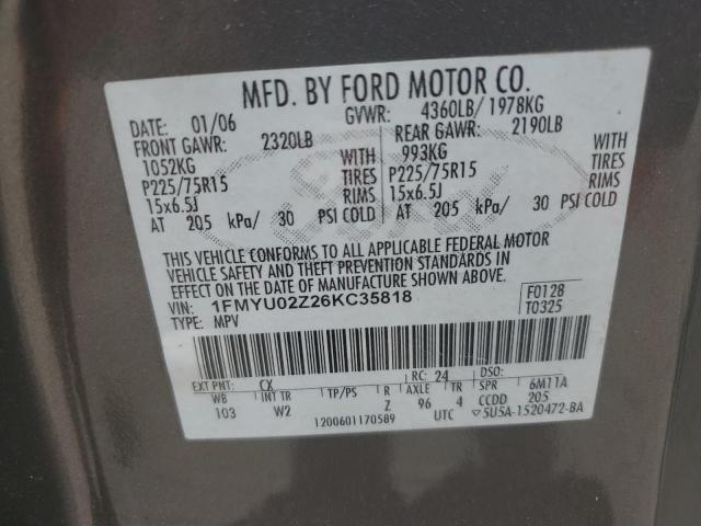 1FMYU02Z26KC35818 - 2006 FORD ESCAPE XLS 灰色 照片 12