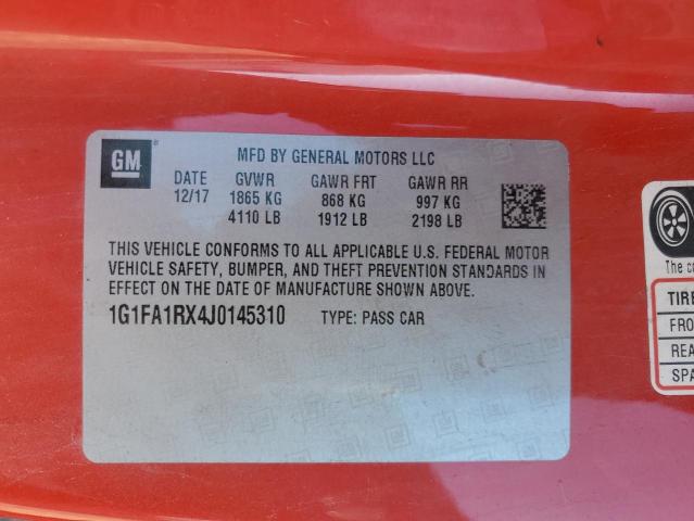 1G1FA1RX4J0145310 - 2018 CHEVROLET CAMARO LS Қызыл фото 13