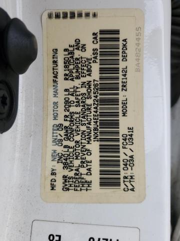 1NXBU4EE4AZ245267 - 2010 TOYOTA COROLLA BASE Белый фото 12