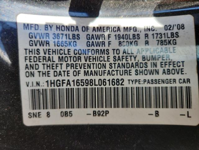 1HGFA16598L061682 - 2008 HONDA CIVIC LX 黑色 照片 13