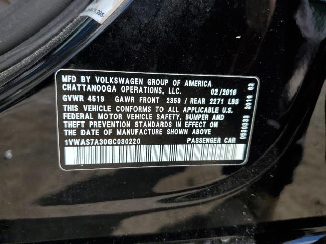 1VWAS7A30GC030220 - 2016 VOLKSWAGEN PASSAT S BLACK photo 12