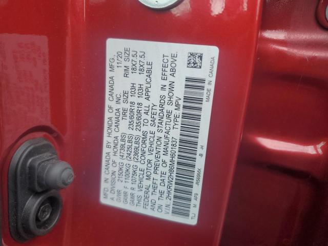 2HKRW2H86MH601837 - 2021 HONDA CR-V EXL RED photo 13