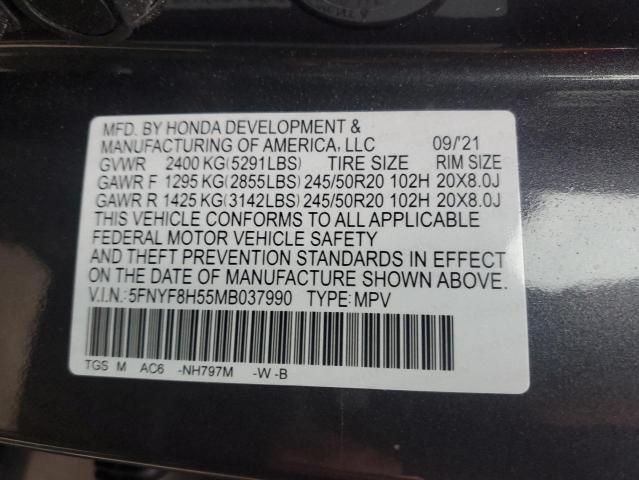 5FNYF8H55MB037990 - 2021 HONDA PASSPORT EXL GRAY photo 13