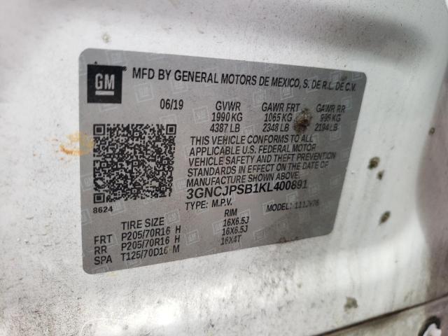 3GNCJPSB1KL400891 - 2019 CHEVROLET TRAX 1LT თეთრი ფოტო 13