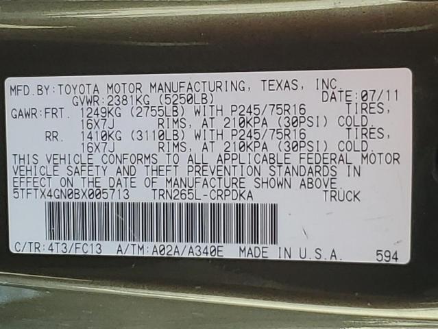 5TFTX4GN0BX005713 - 2011 TOYOTA TACOMA PRERUNNER ACCESS CAB BROWN photo 12