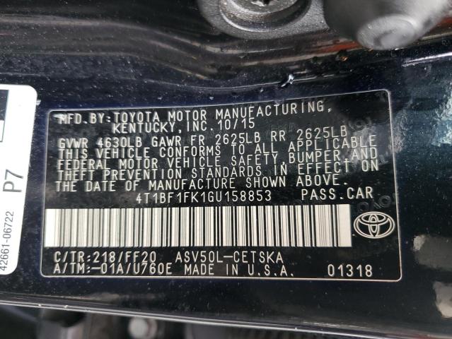 4T1BF1FK1GU158853 - 2016 TOYOTA CAMRY LE შავი ფოტო 12