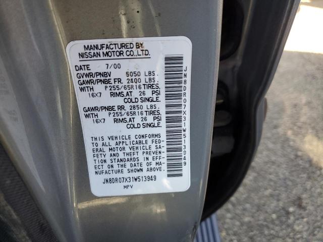 JN8DR07X31W513949 - 2001 NISSAN PATHFINDER LE ვერცხლისფერი ფოტო 13