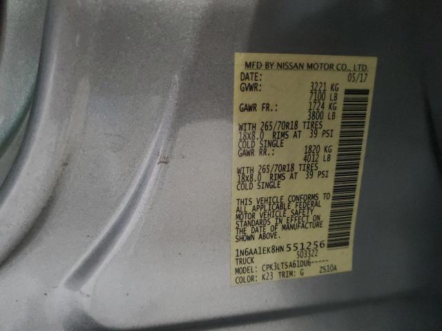 1N6AA1EK8HN551256 - 2017 NISSAN TITAN S SILVER photo 12