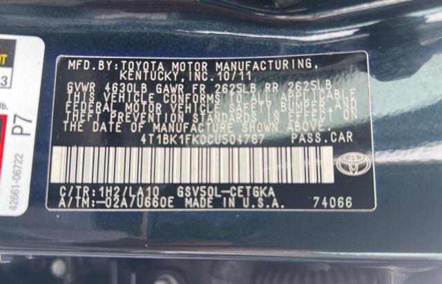 4T1BK1FK0CU504767 - 2012 TOYOTA CAMRY SE GRAY photo 10