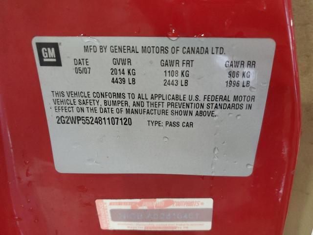 2G2WP552481107120 - 2008 PONTIAC GRAND PRIX Rouge photo 13