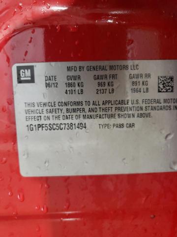 1G1PF5SC5C7381494 - 2012 CHEVROLET CRUZE LT 红色 照片 12