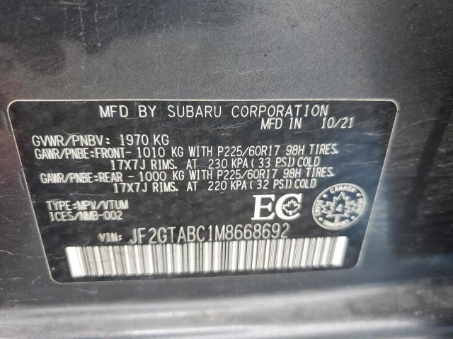 JF2GTABC1M8668692 - 2021 SUBARU CROSSTREK CHARCOAL photo 14