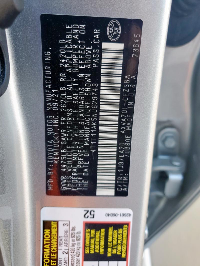 4T1T11AK5NU629748 - 2022 TOYOTA CAMRY SE GRAY photo 13