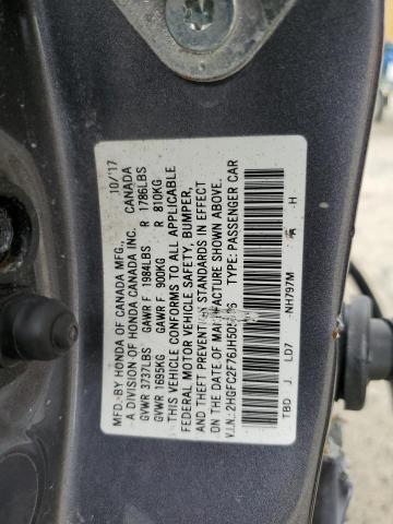 2HGFC2F76JH505556 - 2018 HONDA CIVIC EX GRAY photo 13