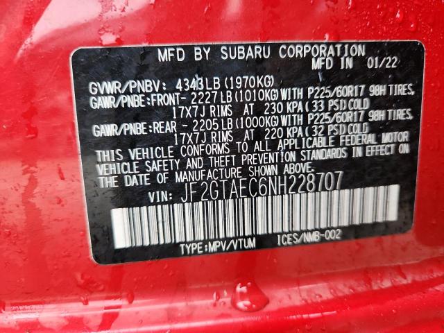 JF2GTAEC6NH228707 - 2022 SUBARU CROSSTREK PREMIUM RED photo 13