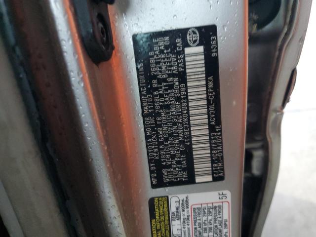 4T1BE32K04U821989 - 2004 TOYOTA CAMRY LE SILVER photo 12