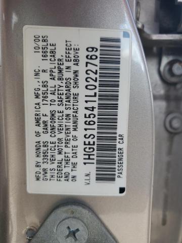 1HGES16541L022769 - 2001 HONDA CIVIC LX GOLD photo 12