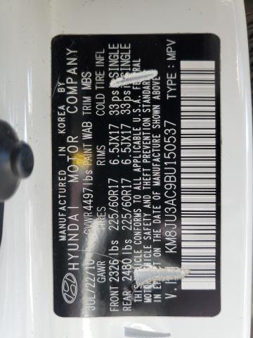 KM8JU3AC9BU150537 - 2011 HYUNDAI TUCSON GLS თეთრი ფოტო 13