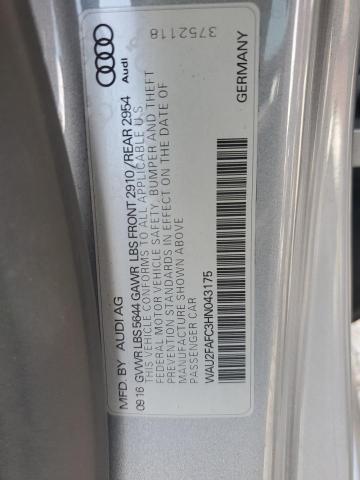 WAU2FAFC3HN043175 - 2017 AUDI S7 PRESTIGE Արծաթագույն լուսանկար 12