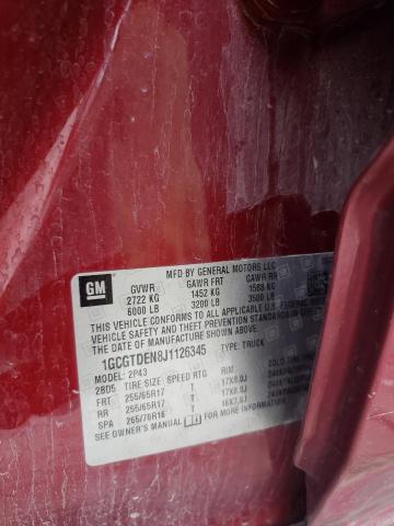 1GCGTDEN8J1126345 - 2018 CHEVROLET COLORADO Z71 RED photo 12