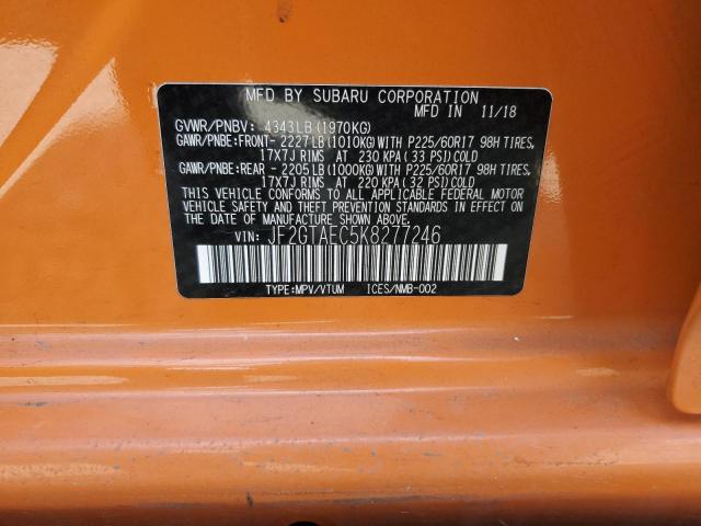 JF2GTAEC5K8277246 - 2019 SUBARU CROSSTREK PREMIUM ORANGE photo 13