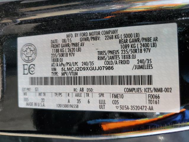 5LMCJ2D9XGUJ07986 - 2016 LINCOLN MKC SELECT Қара фото 14