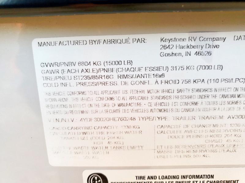 4YDF30020HE760248 - 2017 KEY AVALANCHE ორფეროვანი ფოტო 10