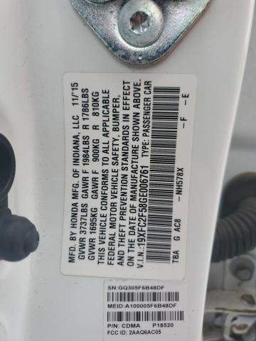 19XFC2F58GE006761 - 2016 HONDA CIVIC LX WHITE photo 12