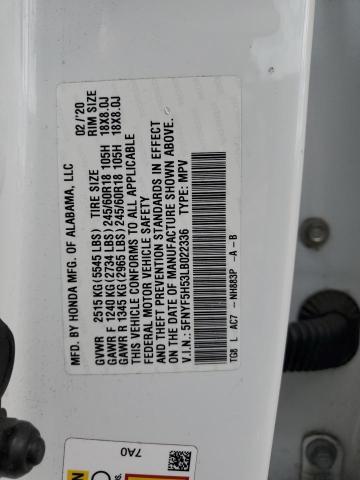 5FNYF5H53LB022336 - 2020 HONDA PILOT EXL 白色 照片 13